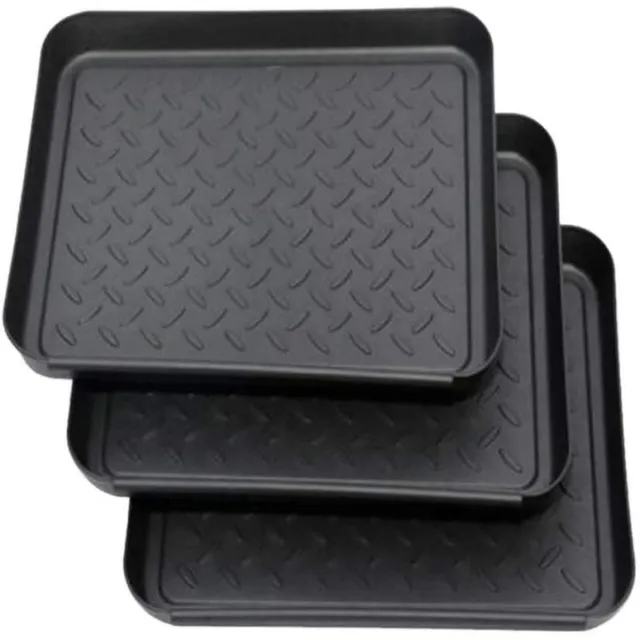 Excitat 3 stuks - Tray - Schoenafvoerbak - Kunststof tray - Stapelbaar - Geschikt voor laarzen, wandelschoenen, rubberlaarzen, hardloopschoenen zwart