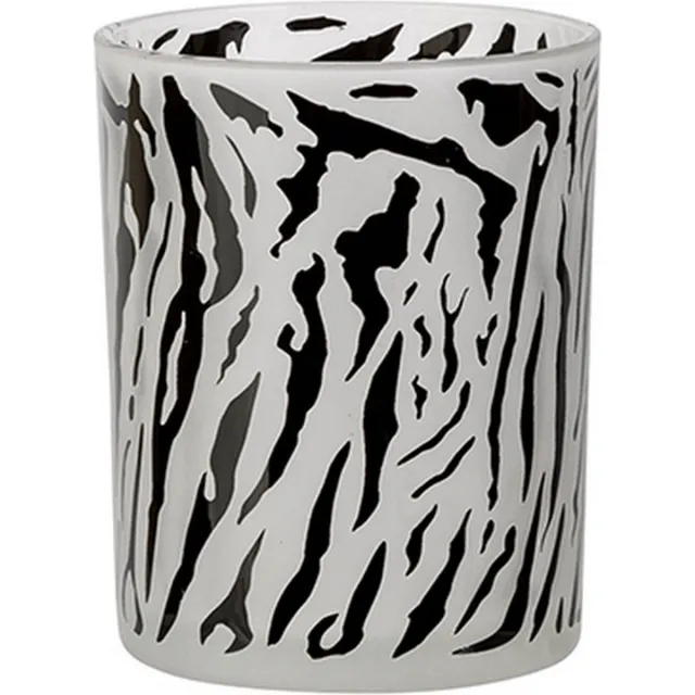 Cosy&Trendy THEELICHTHOUDER ZEBRA ZWART-WIT D10XH12C M GLAS