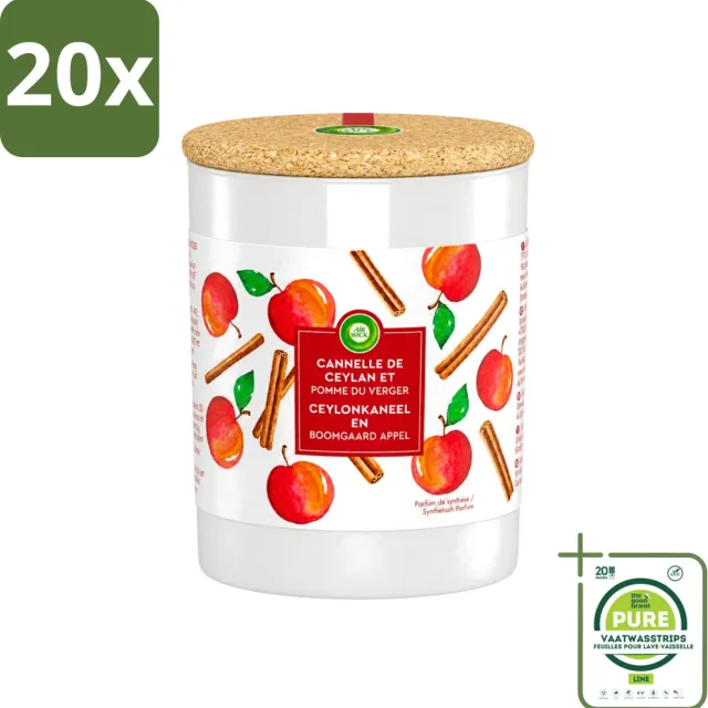 Air Wick 20 x Air Wick - Geurkaars - Kaneel & Boomgaard Appel - 35 Uur Brandduur - Grootverpakking - Vaatwasstrips - Geurkaars - Kaneel - Boomgaard Appel - Warme Geur - Frisse Geur Rood