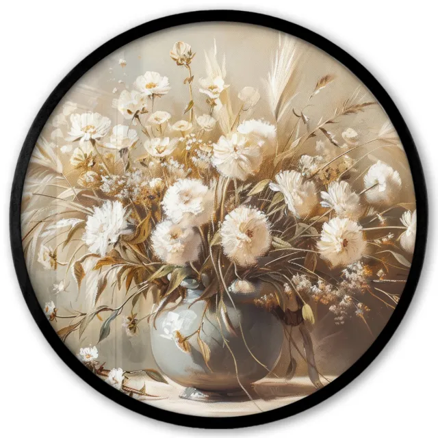 FrameYourWall Poster in lijst Rond - Fotolijst 40x40 cm - Posters - Bloemen - Vaas - Stilleven - Beige - Ronde posterlijst zwart - Decoratie - Wanddecoratie woonkamer - Muurdecoratie slaapkamer