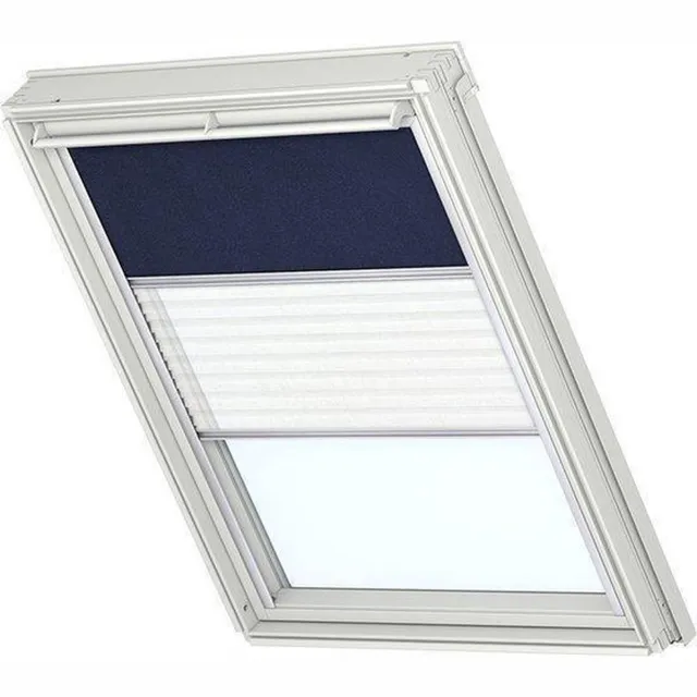 VELUX Verduisterend rolgordijn plus plissé - Donkerblauw en Wit - Handbediend - Raamcode: 1, 304 en M04 - Raamtype: GGL, GHL, GPL, GGU en GPU