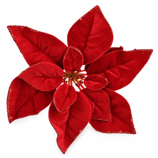HEM kerstster op clip - Rood - 28 cm - Fluwelen kerstbloem met glitterrand