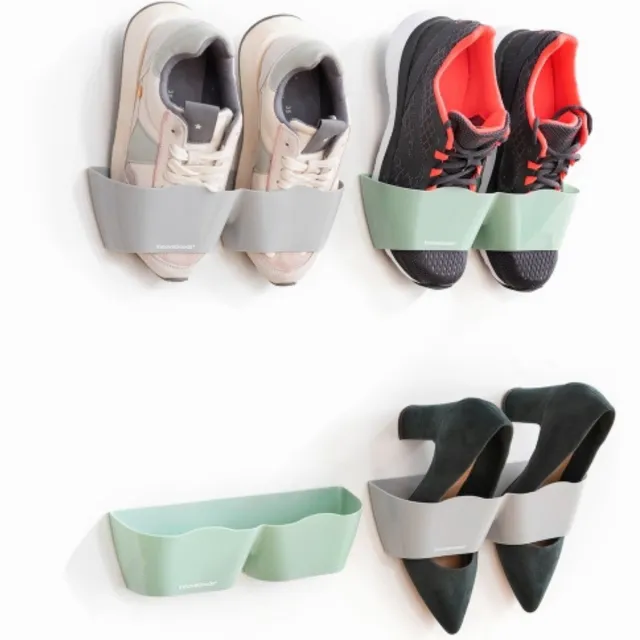 SansM Schoenen Opbergsysteem - Shoe Rack - Schoenenrek Hangend - Schoenen Organizer - Zelfklevend - (Set van 4 Paar) Grijs en Groen