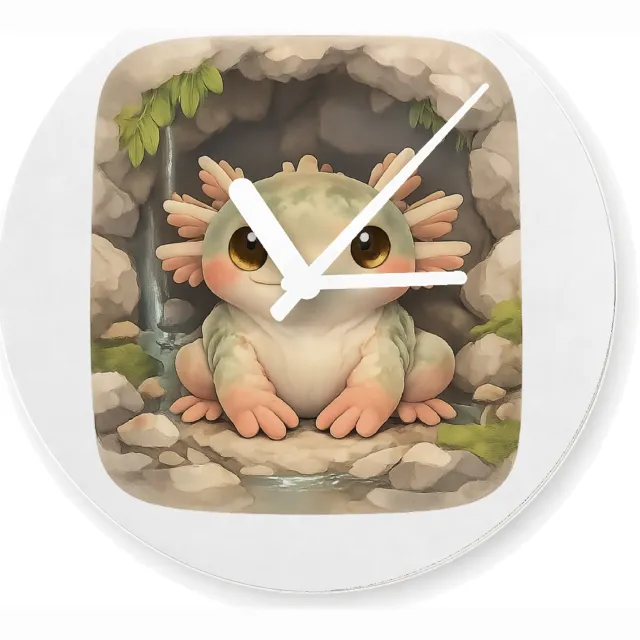 Mr Cadeautjes Glazen klok Ø 20 - design Een compact, schattig portret van een mini-forest creature i | cadeau Wit