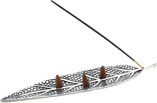 Arowell Premium Wierookhouder metaal bladmotief 27 x 5.5 x 8 mm Zilver