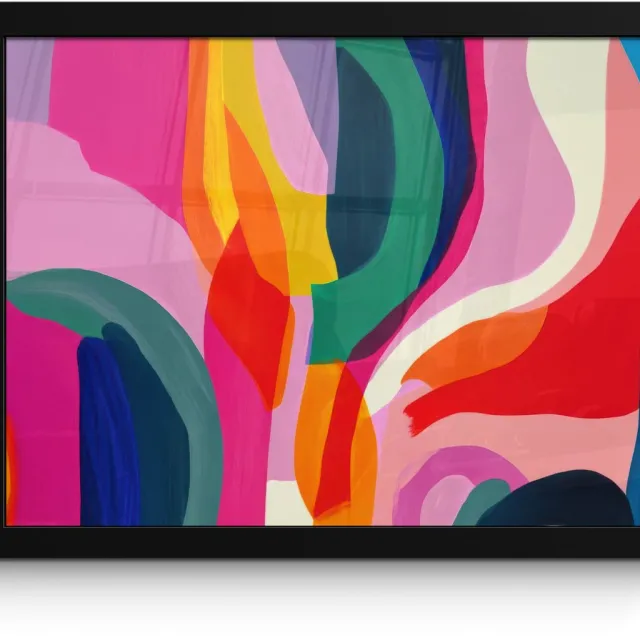 FrameYourWall Poster in lijst - Fotolijst 40x30 cm - Posters - Vormen - Golvend - Abstract - Felroze - Posterlijst zwart - Decoratie - Wanddecoratie woonkamer - Muurdecoratie slaapkamer