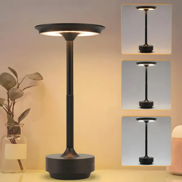 YAGXIG Draadloze LED Bureaulamp - Nachtlampje - Bureaulamp voor de slaapkamer - Oplaadbaar - Dimbaar - 5000mAh - Nachtlampje - Bureaulamp - Bureaulamp voor woonkamer en slaapkamer - 3 kleuren - Zwart