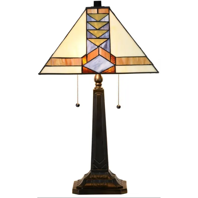 Coloured by Art Tiffany Tafellamp Pyramide Inca - Art Deco Trade Lichtblauw