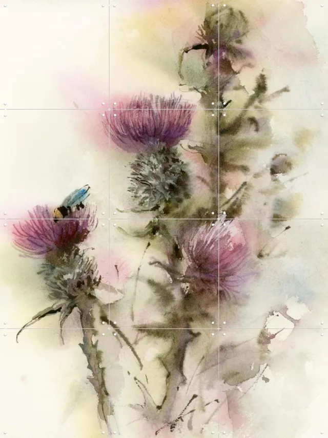 IXXI Thistles, Canot Stop Painting - 60 x 80 cm - Grote wanddecoratie en posters - Naturalisme, Aquarel, Impressionisme, Slaapkamer, Woonkamer Warme kleuren / Paars
