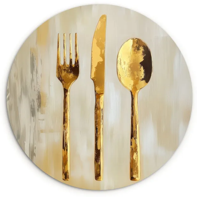 WallCircle Wandcirkel 60x60 cm - Muurcirkel Verf - Goud - Bestek - Muurdecoratie woonkamer - Wanddecoratie slaapkamer - Kamer decoratie accessoires - Ronde schilderijen Bestek - Verf