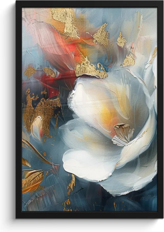 FrameYourWall Poster in lijst - Fotolijst 40x60 cm - Posters - Bloemen - Wit - Goud - Kunst - Abstract - Posterlijst zwart - Decoratie - Wanddecoratie woonkamer - Muurdecoratie slaapkamer