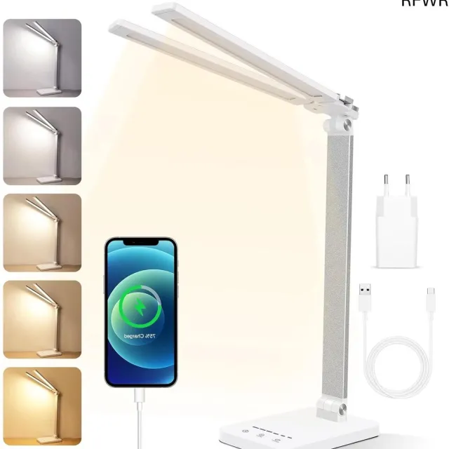 RFWR Verstelbare LED bureaulamp met 5 lichtkleuren en 6 helderheidsniveaus Onbehandeld