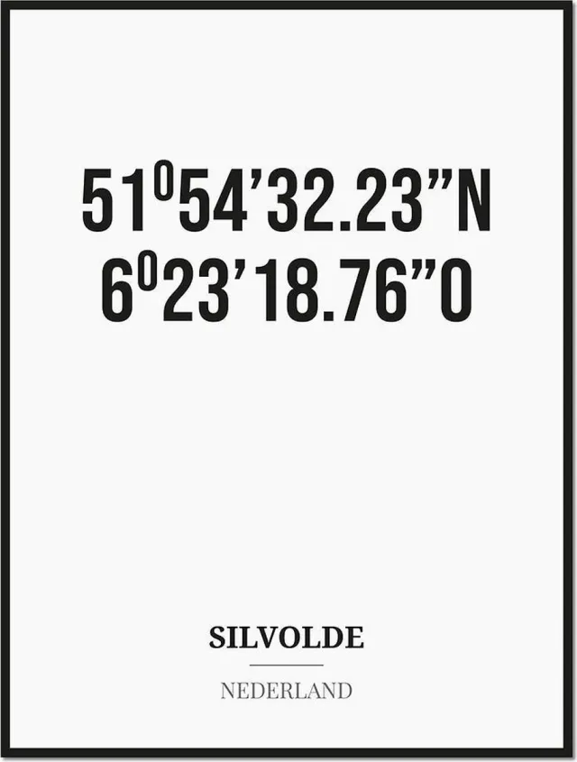 Studio216 Poster/kaart SILVOLDE met coördinaten zwart, wit