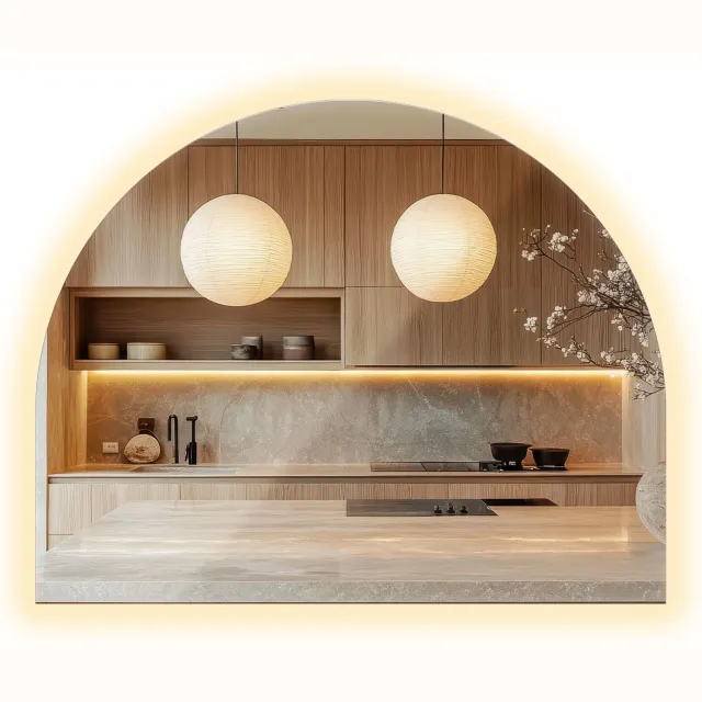 Coloray Grote LED Spiegel in Boogvorm met Rechte Rand – Wandspiegel met Verlichting – Decoratieve LED Badkamerspiegel voor Moderne Interieurs – 80x100 cm – Warmwit 3000K