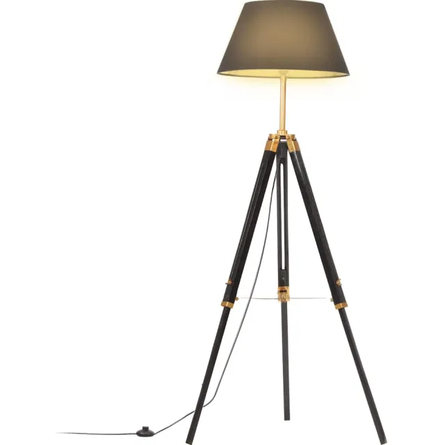 vidaXL Vloerlamp driepoot 141 cm massief teakhout zwart en goudkleurig