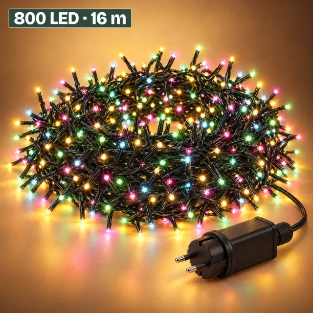 Levano Kerstverlichting Buiten 800 LED 16 m - Kerstboomverlichting - Lichtsnoer Binnen en Buiten - Kerstlampjes Gekleurd - Lichtslinger - Clusterverlichting Kerstboom - LED Verlichting - Kerstverlichting Binnen met Timer - Lichtjes - IP44