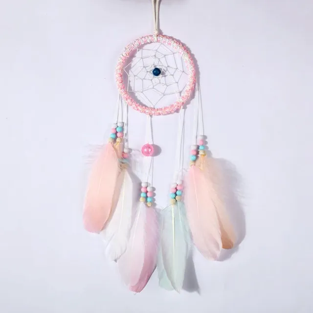 DW4Trading Dromenvanger met Kralen en Veren - Dreamcatcher - 45x12 cm - Roze