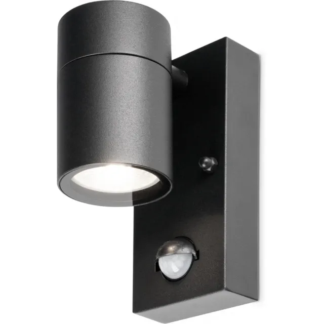 HOFTRONIC Mason wandlamp - 6500K daglicht wit - Bewegingsmelder en schemerschakelaar - IP44 spatwaterdicht - Spotlight voor binnen en buiten - Zwart