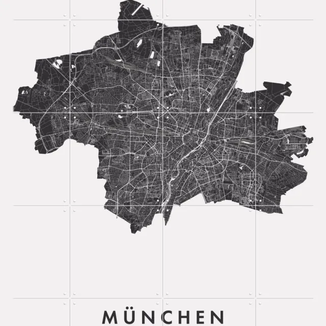 IXXI München City Map, Kunst in Kaart - 80 x 100 cm - Grote wanddecoratie en posters - Minimalisme, Geometrische Kunst, Grafisch Ontwerp, Line art Monochroom / Zwart / Zwart en wit