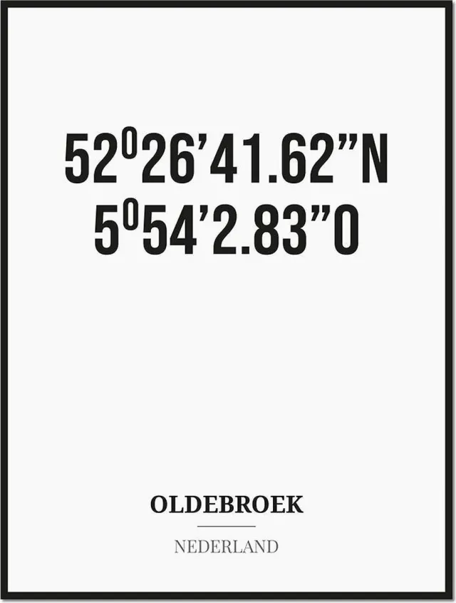 Studio216 Poster/kaart OLDEBROEK met coördinaten zwart, wit