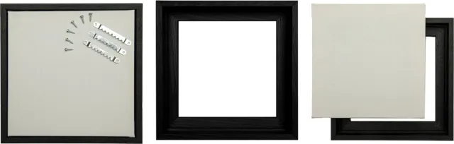 Arcana Art Drieluik; 3 houten baklijsten (kaders) zwart met GRATIS katoenen doeken 20 x 20 cm