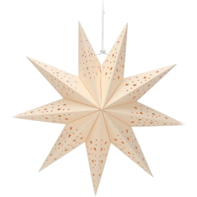 Famanu Papieren kerstster van 45 cm, 9-puntige ster voor kerstdecoratie, ideaal voor raamdecoratie en feestelijke gelegenheden, eenvoudig te monteren met ophangkoord voor een sfeervolle verlichting crème