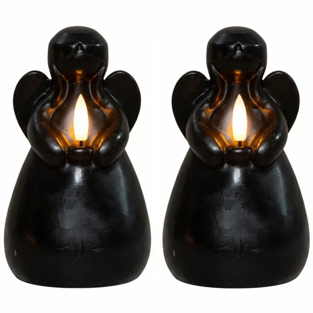 Anna's Collection LED kaars engel - 2x - zwart - 14 x 8 cm - met timer - op batterijen - kerst - kerstkaarsen