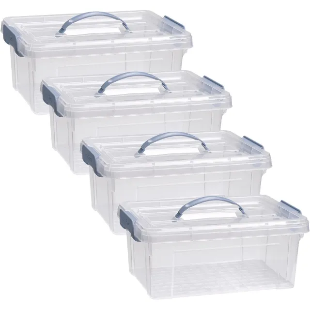PLASTICFORTE Opslagbox AZUL serie - 4x - met deksel - transparant - 8.5 liter - 36 x 26 x 15 cm - kunststof - opbergdoos - opbergen