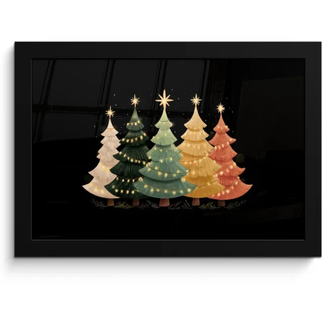 FrameYourWall Poster in lijst - Fotolijst 30x20 cm - Posters - Kerstbomen - Kleurrijk - Lichtjes - Ster - Posterlijst zwart - Decoratie - Wanddecoratie woonkamer - Muurdecoratie slaapkamer - Kerstversiering - Kerstdecoratie voor binnen - Kerstmis