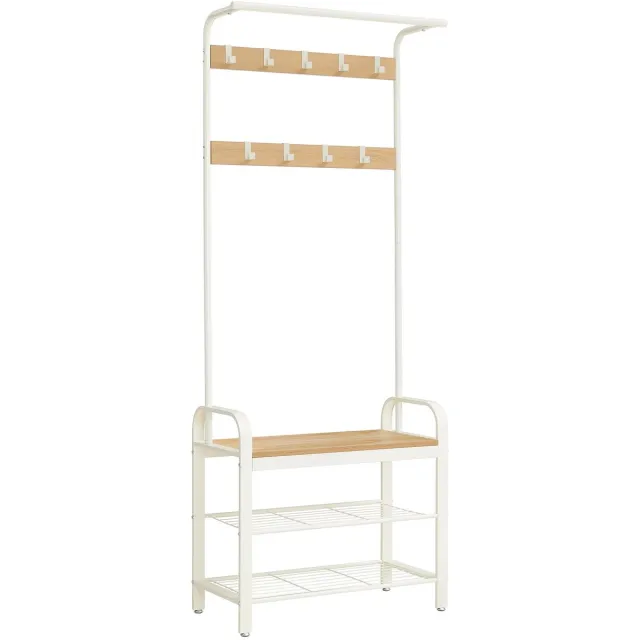 NordHaus Staande Kapstok - Hal Organizer met Schoenenrek Bank - 183 cm Hoog - Stevig Metalen Frame - Belastbaar tot 80 kg Cream