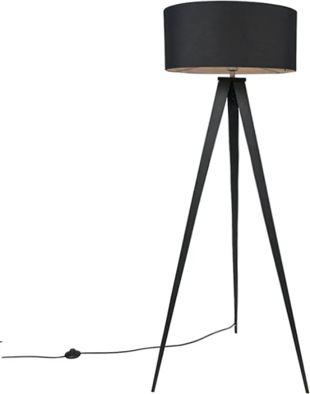 QAZQA Tripe FL - Tripod/driepoot vloerlamp - 1 lichts - H 1440 mm - Zwart