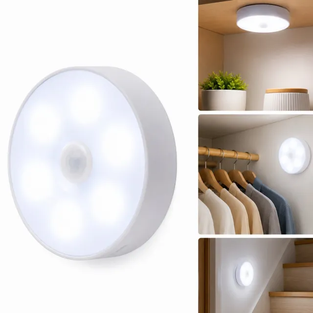 Cheaperito Draadloze LED Lamp met Magneet – Oplaadbare Nachtlamp – 3 Lichtkleuren – Dimbaar 10-100% – 8 LED – USB Oplaadbaar – Kastlamp – Nachtlampje – Rond 8,5 cm Wit