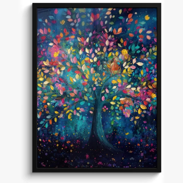 FrameYourWall Poster in lijst - Fotolijst 50x70 cm - Posters - Kleurrijk - Boom - Magisch - Abstract - Posterlijst zwart - Decoratie - Wanddecoratie woonkamer - Muurdecoratie slaapkamer