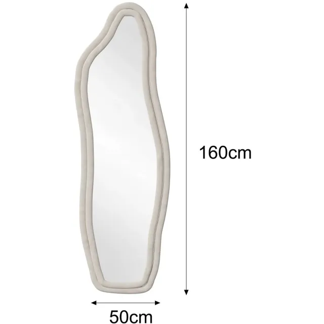JOYNEXTBUY Staande Spiegel 150 x 50 cm – Golfvormige Passpiegel – Fluwelen Frame – Voor Slaapkamer, Woonkamer en Kleedkamer Wit