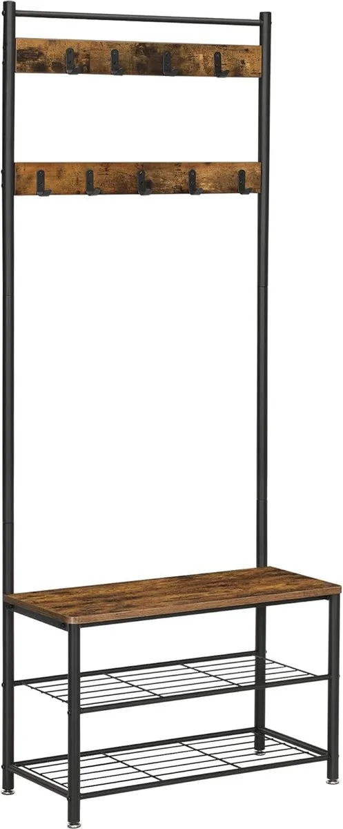Hoppa! Kapstok met schoenenrek - bruin - metaal/hout - 70 x 32 x 175 cm (B x D x H)