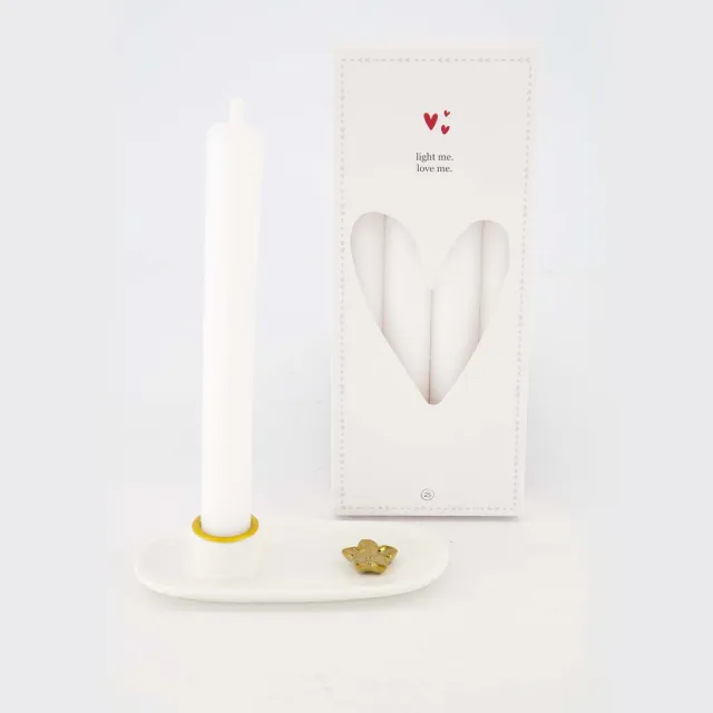 Zusss Cadeauset - Kaarsen Met Kandelaar - Verjaardag - Cadeau - Keramiek - Wit / Goud - 14X6cm