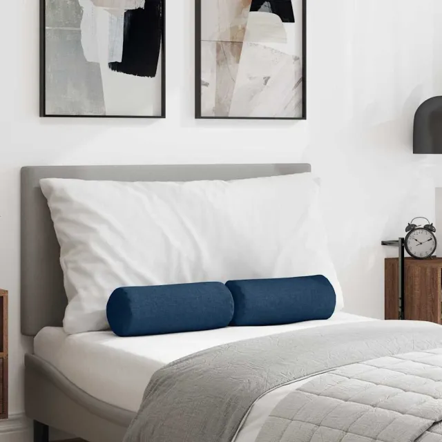vidaXL Bolster Kussens 2 st Stof Blauw Dia. 15 x 40 cm