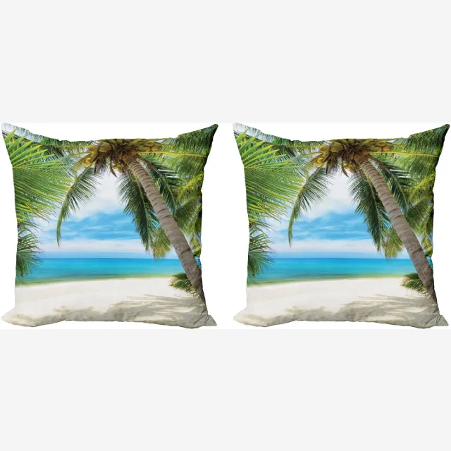 ABAKUHAUS Boom Sierkussenhoes Set van 2, Schatten Schatten de Palmen, Modern Accent Dubbelzijdige Digitale Print, 40x40, Lichtgroen Lichtblauw
