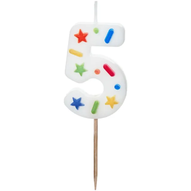 DutchiQ Cijferkaars 5 - Vrolijke confetti print - Taartkaars nummer 5 - Geschikt voor taart, cupcake, etc confetti - 5