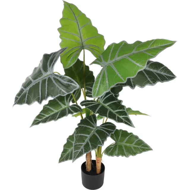 Kunstpalm Kunst Olifantsoor Alocasia | 110cm – Grootblad Kunstplant – Nep Kamerplant – Calathea Look – Tropische Blad kunstplant – Extra Vol - Luxe Uitvoering Donkergroen