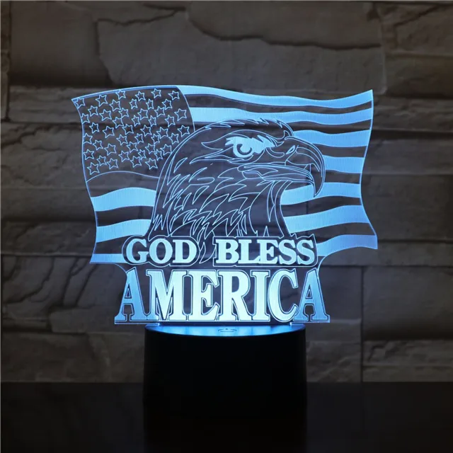 MC Living 3D Led Lamp Met Gravering - RGB 7 Kleuren - God Bless America