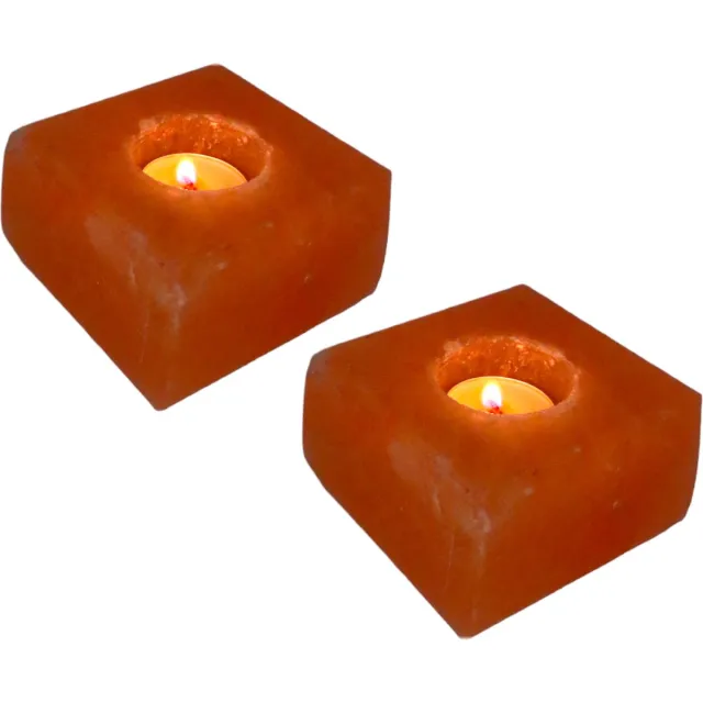 Pink Gold Himalayazout Theelichthouder – Zoutsteen Waxinehouder – Set van 2 – 9 x 9 x 5 cm – ca. 0,6–0,7 kg per stuk Oranje