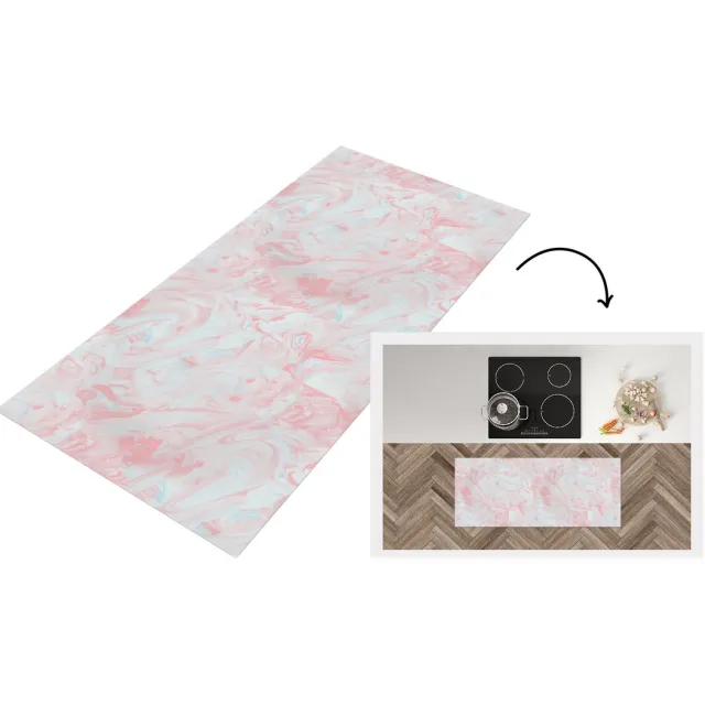 KitchenYeah Keukenloper - Keukenmat vinyl Marmer - Roze - Wit - Patronen - Keukenmatten loper - Keuken vloerkleed tapijt Verf