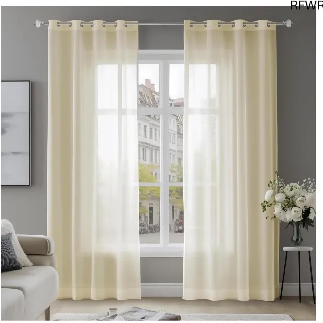 RFWR Transparante gordijnen met ogen voor woonkamer en slaapkamer - 140 x 245 cm - Beige