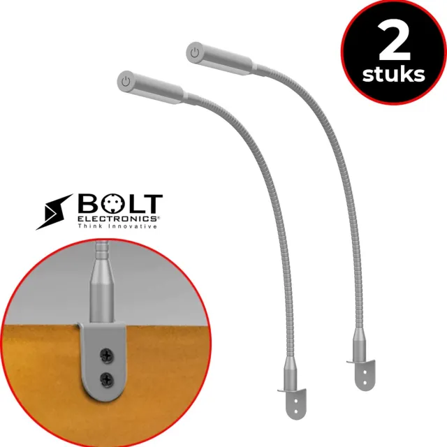 Bolt Electronics® 1011 2 stuks LED Bed Leeslampjes - Bedlamp - Nachtlamp - LED binnenverlichting - 2 montagegaten Zilver