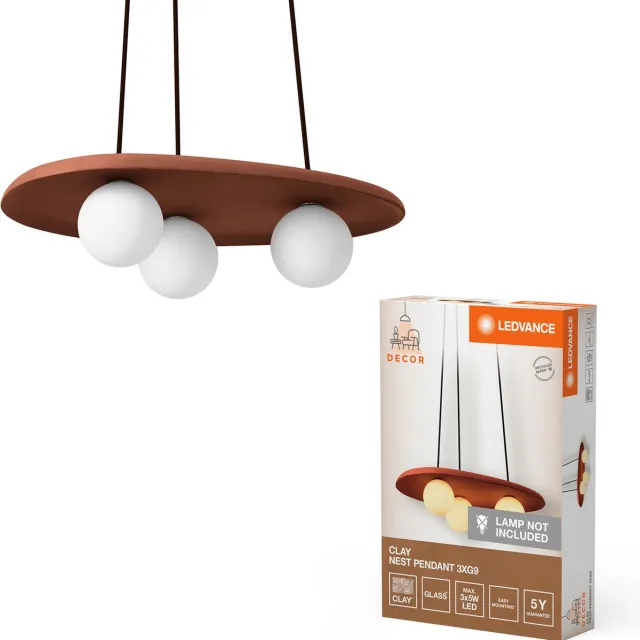 LEDVANCE Decor Clay Nest Hanglamp van klei, met nestvormige lampenkappen in bruin, 3-lichts, G9-fitting, voor moderne binnenverlichting, zonder lichtbron