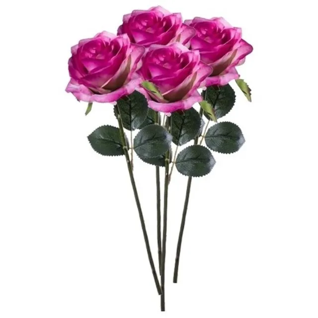 Bellatio Flowers & Plants Emerald Kunstbloemen roos - 4x - rozen - Simone - fuchsia - 45 cm - decoratie bloemen Paars