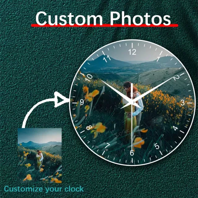 rimmo Gepersonaliseerde Quartz Wandklok 30,5 cm – Muurklok met Eigen Foto – Unieke Woondecoratie & Cadeau voor Familie, Vrienden, Huisdieren of Geliefden goud
