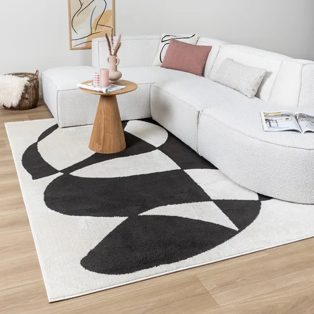 Fraai Japandi vloerkleed - Yori Abstract Crème/Zwart - 120x170cm