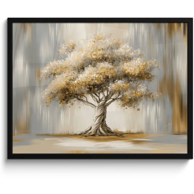 FrameYourWall Poster in lijst - Fotolijst 70x50 cm - Posters - Boom - Bladeren - Abstract - Wit - Posterlijst zwart - Decoratie - Wanddecoratie woonkamer - Muurdecoratie slaapkamer